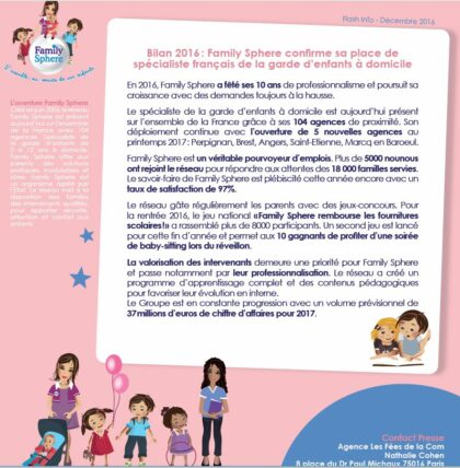 Bilan 2016 : Family Sphere confirme sa place de spécialiste français de la garde d’enfants à domicile