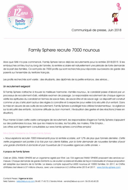 Family Sphere recrute 7000 nounous