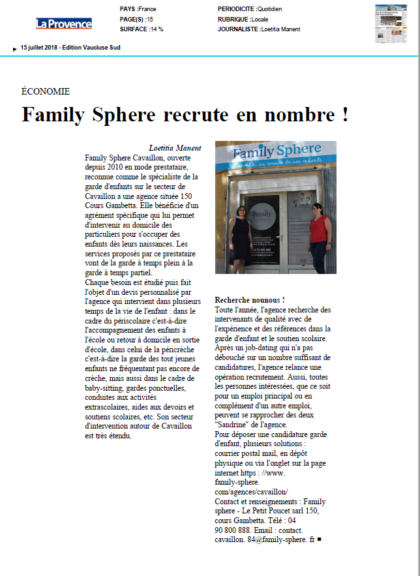 La Provence : Family Sphere recrute en nombre !